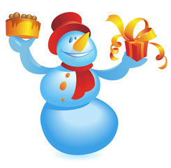 Snowman with cake and gift