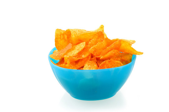 Blue bowl with paprika chips