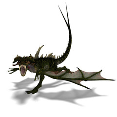 Fototapeta premium giant terrifying dragon with wings and horns attacks