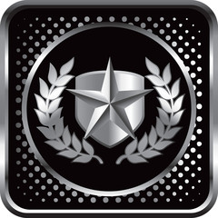 Silver star with shield on black halftone web button