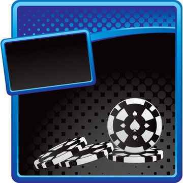 Casino chips on blue and black halftone banner template