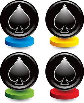 Spade playing card suit on colored discs