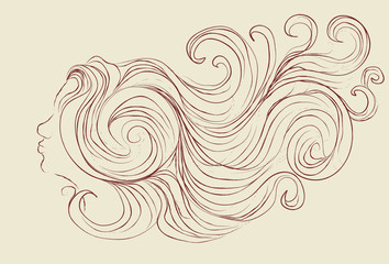 Fototapeta premium Stylized messy illustration of girl with flowing hair