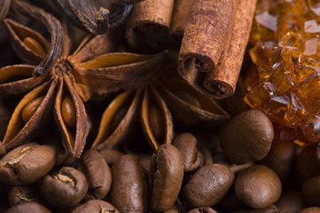 aroma coffe. ingredients. coffe beens, anise, vanilla, cinnamon,