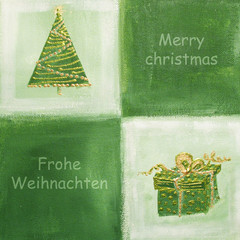 Frohe Weihnachten mit Christbaum und Text