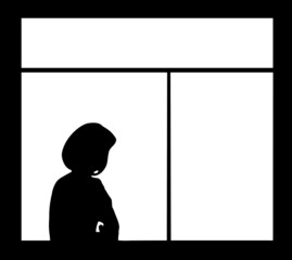 silhouette of the woman against window