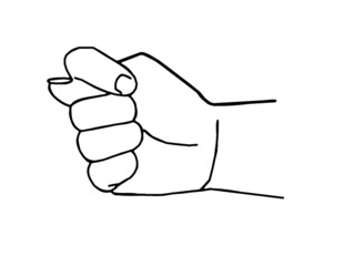 hand of the person shows fig