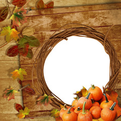 Naklejka na ściany i meble Colorful autumn frame with pumpkin