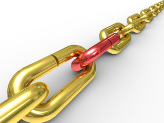 Gold chain on white background. Isolated 3D image