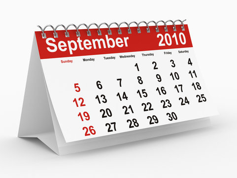 2010 year calendar on white. September
