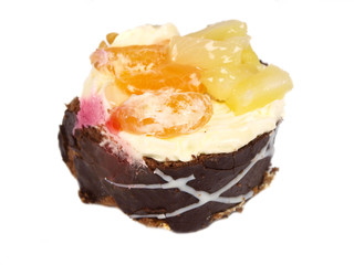 Delicious cake on white background