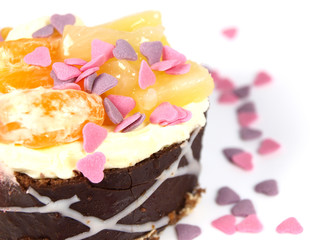 Delicious cake on white background