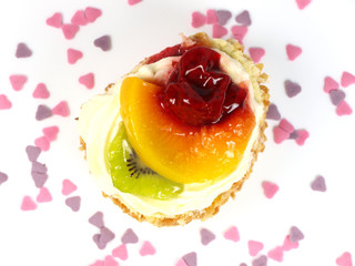 Delicious cake with sweet hearts