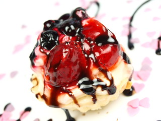Delicious cake on white background