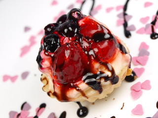 Delicious cake on white background