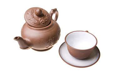Chinese teapot and cup isolated on the white