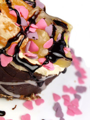 Delicious cake on white background