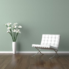white barcelona chair on green - 17569205