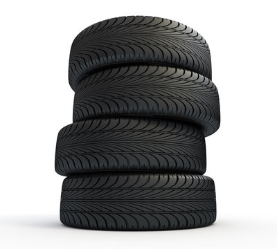 Stack of new tires isolated on white