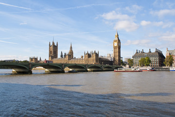 Fototapeta na wymiar The Big Ben and Westminster bridge in London