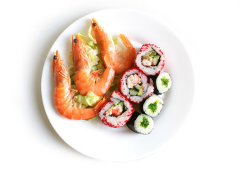 Sushi rolls with shrimps