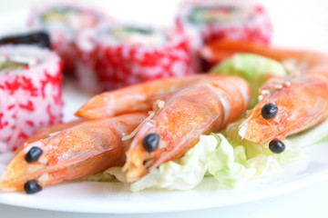 Sushi rolls with shrimps