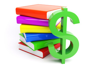 Obraz premium Pile of books and dollar