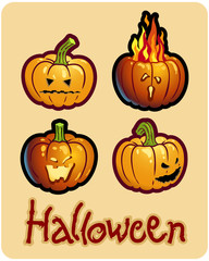 halloween's drawing of four pumpkin heads of Jack-O-Lantern