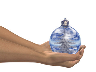 High resolution Christmas ornament held in hands