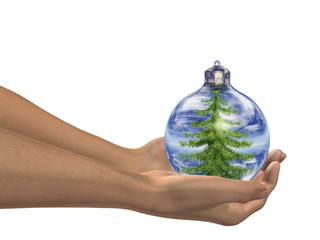 High resolution Christmas ornament held in hands