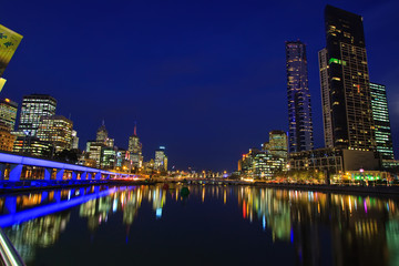 Downtown of Melbourne at night, Yarra river