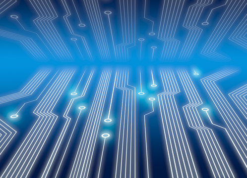 Electronic circuits on blue background