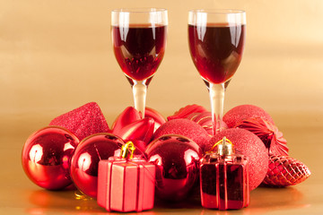 Glasses of wine with Christmas decoration