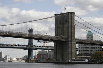 Brooklyn Bridge over East River viewed from New York City Lower Manhattan