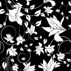 Fotobehang Zwart wit bloemen bloemen naadloze achtergrond