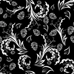 Fototapete Blumen schwarz und weiß floraler nahtloser Hintergrund