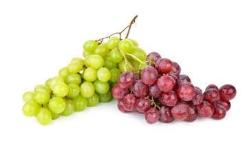 Green and pink grapes isolated on the white background