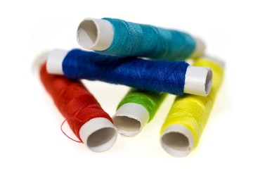 Colorful yarn on a white background