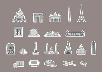 PLAN TOURISTIQUE PARIS- Monuments - France - Set 4 - obrazy, fototapety, plakaty