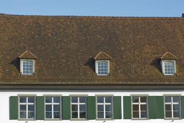 Tiled roof with gabled windows
