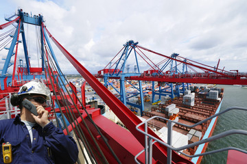 container-ship and busy port