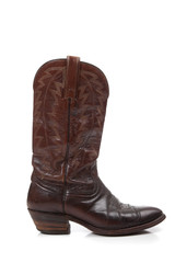 Brown leather cowboy boots on white - 17600808