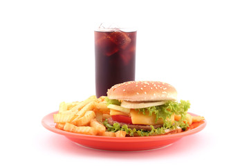 Fast Food - hamburger, chips and cola