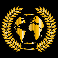 golden globe on black in wreath