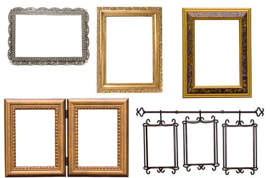 Set of antique metal and wooden picture frame