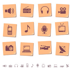 Media & telecom icons on memo notes
