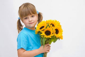 girl and sunflowers