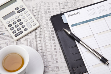 Personal Calendar Organizer With Cup Of Tea