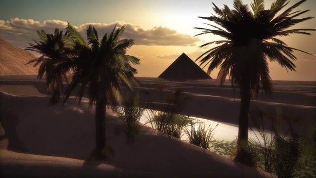 (1122) Desert Sand Sunset Full Moon Pyramid Oasis LOOP