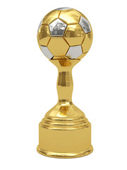 Golden soccer ball trophy on pedestal